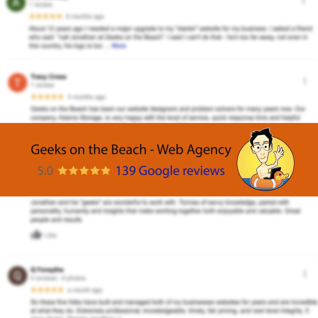 Google reviews and reputation management example showing five-star customer feedback for a web agency