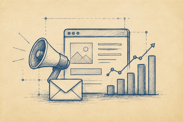 Marketing concept with megaphone and graphs
