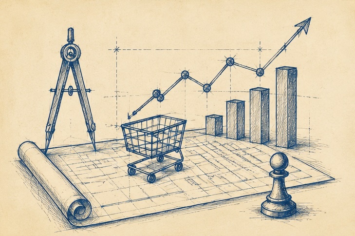 Graph and shopping cart illustration