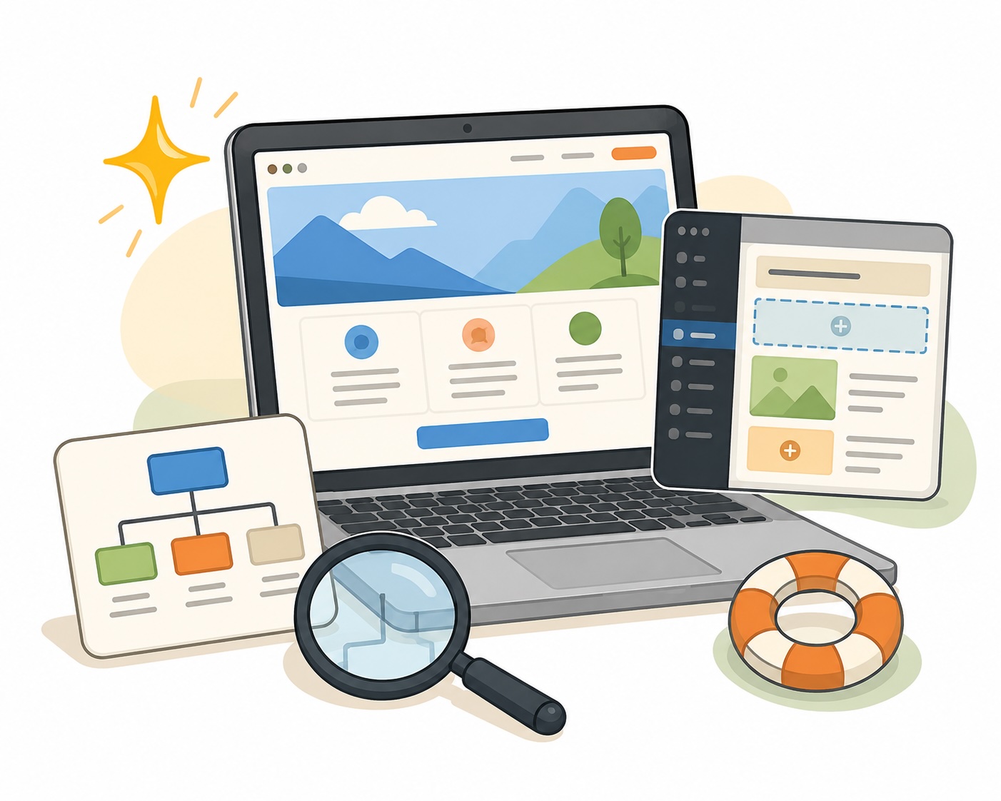 Laptop with website design elements.