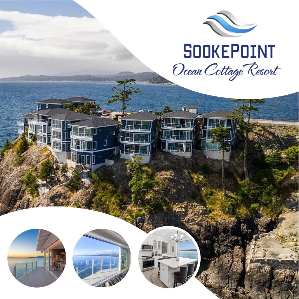 Homepage design for the SookePoint oceanfront resort website featuring coastal imagery and brand identity