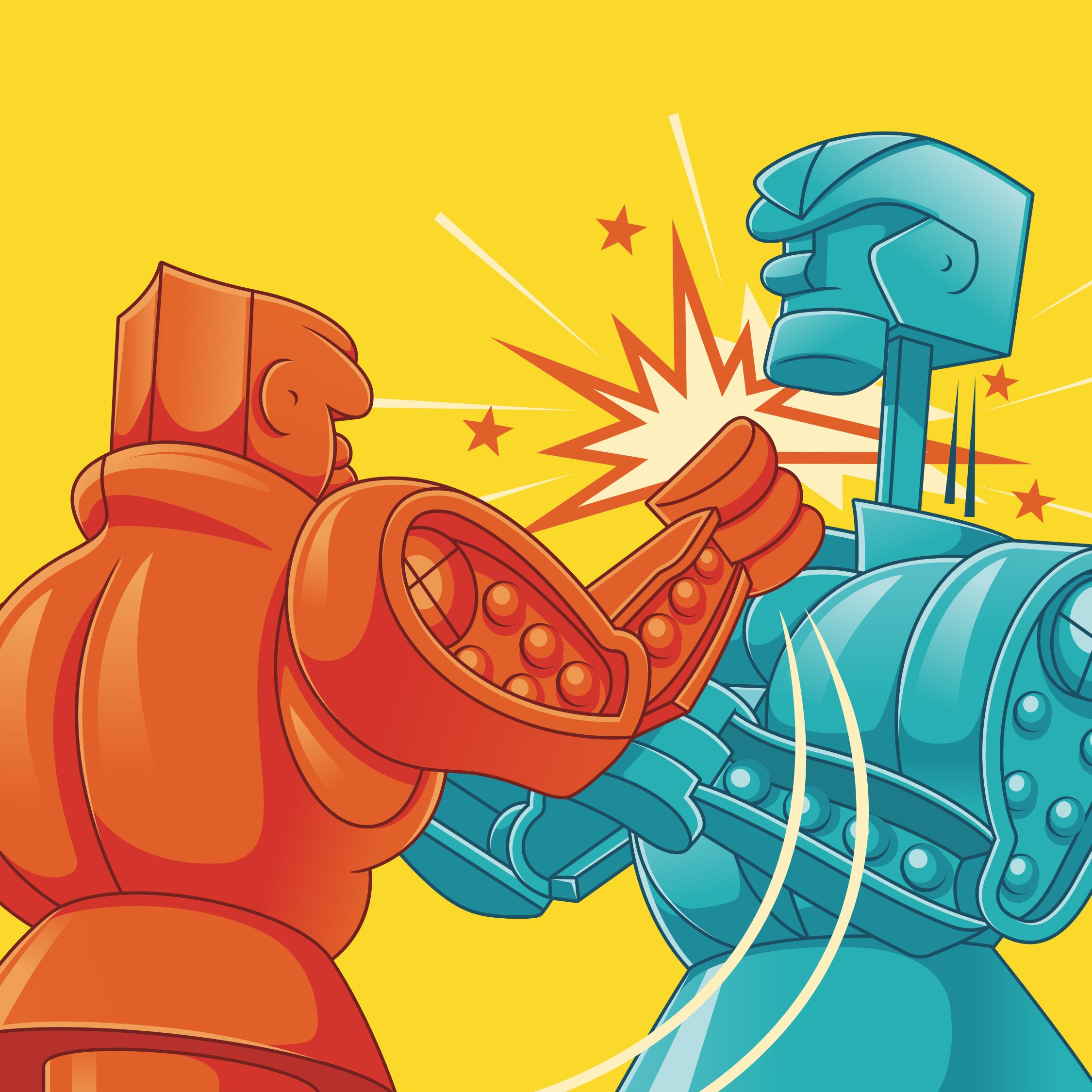 Graphic of two robots fighting